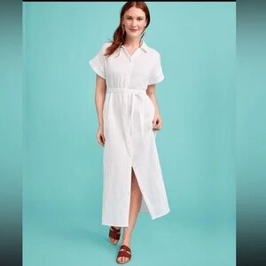 LOFT NWT❗️Gauze Cotton White Button-Up Midi Dress
